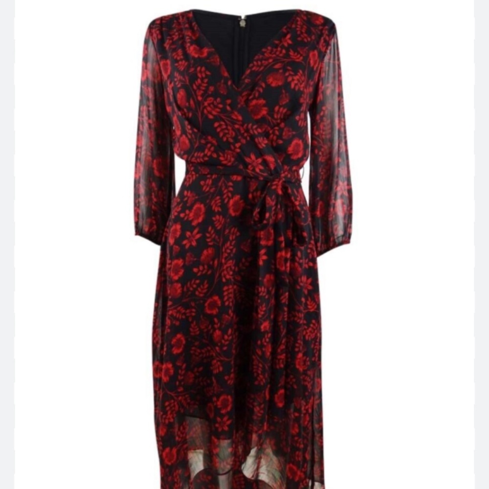 Elegant Red Floral Dress